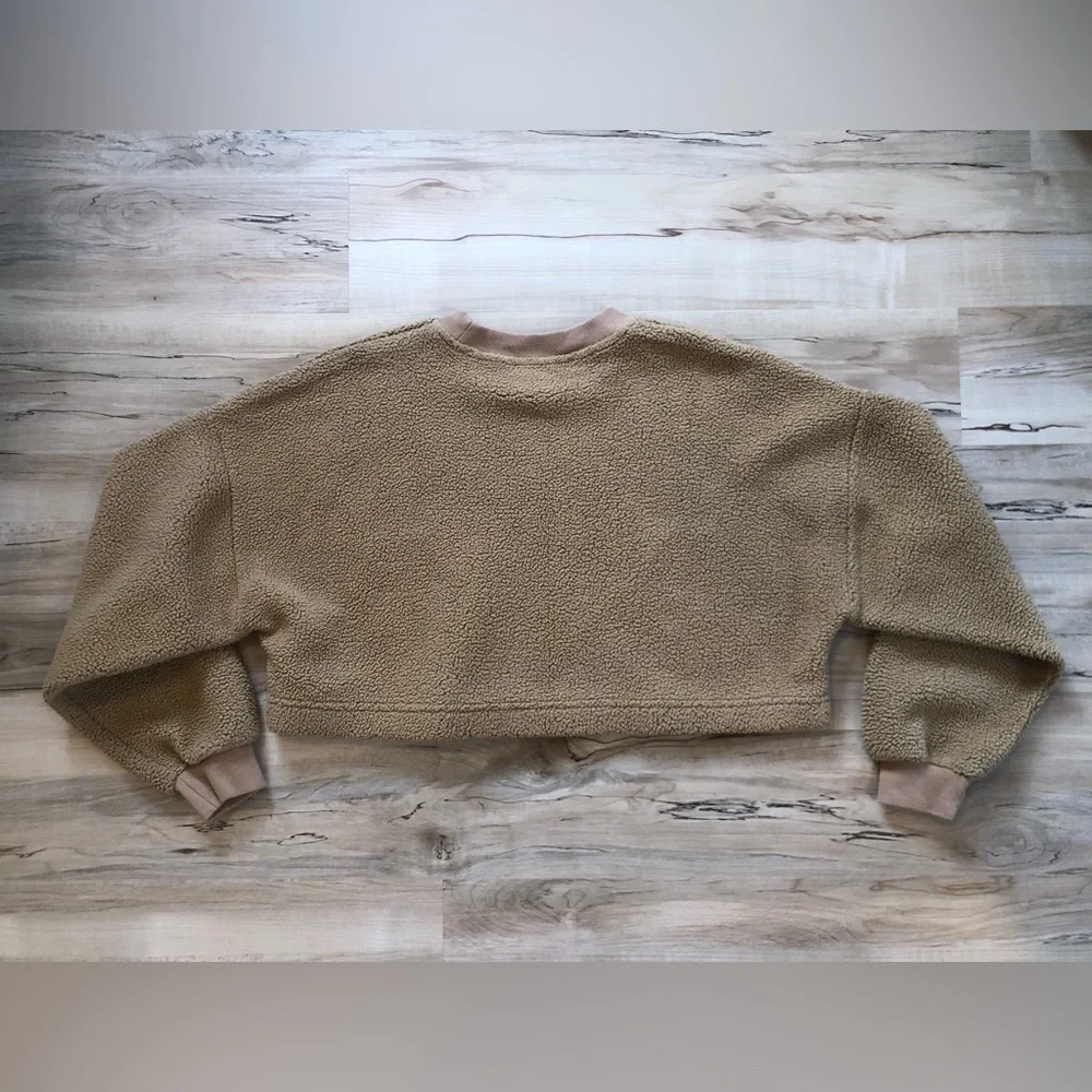 Sunday Best Tan Teddy Fleece Crop Crew Neck Sweater - Picture 6 of 6